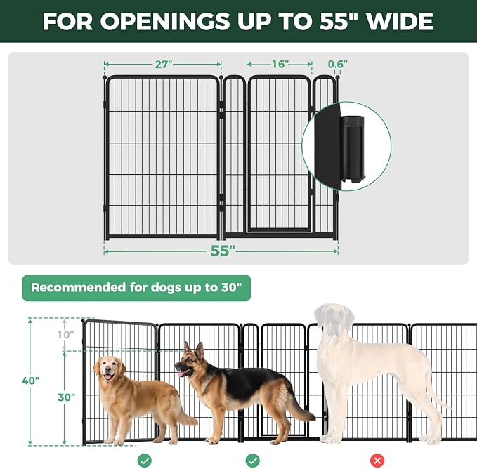 FXW Dog Gate, Extra Wide Adjustable for Openings Up to 55", 40" H | Flexible Space Control, Easy Walk-Through Access, 1 Panel + 1 Gate, For Medium & Large Dogs, Garage Use