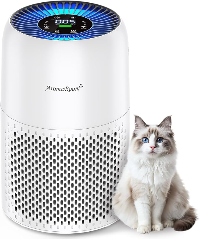 AromaRoom Pet Air Purifier for Home, H13 HEPA Air Filter, Auto Quality Mode | Pet Hair Dander Odor Allergies Smoke, Air Quality Monitor, Quiet Air Cleaner for Bedroom, Living Room