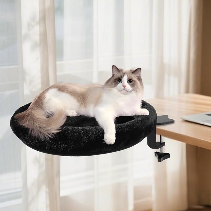 Cat Desk Bed - Ergonomic cat Desk Perch Clamp for Remote Workers - Quality Desktop Suspended Cat's Bed- Rotating Cats Hammock Desk with Removable Cover, Cat Bed Hold UP to 50LBS