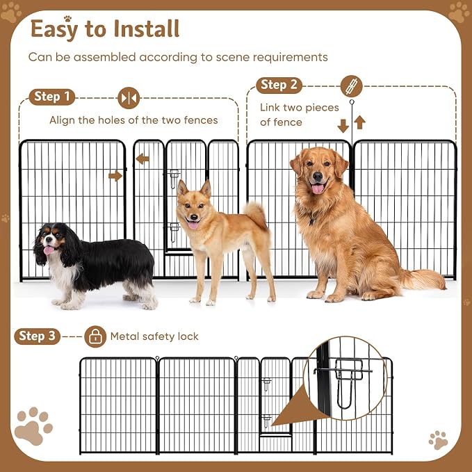 DUMOS Dog Playpen Indoor, Metal 40 Inch 16 Panels Foldable Pet Fence with Door, Outdoor Small Medium Large Dog Puppy Portable Exercise Play Pen for RV Camping, Trips, Play Yard