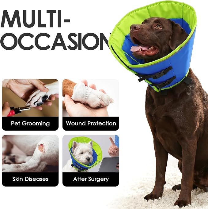 AOFITEE Cones for Dogs, Soft Dog Cone Collar to Stop Licking, Adjustable Dog Cones Alternative After Surgery for Large Dogs, Pet Cone for Wound Protection with Hook & Loop Closure(Bluegreen,Large)