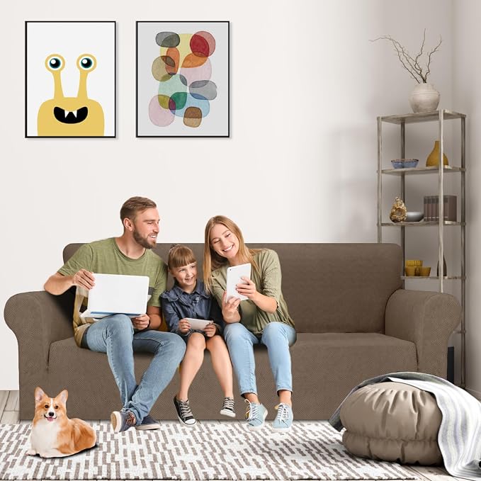 MAXIJIN Stretch Oversized Couch Covers for 3 Cushion Couch (91"-110"), 1-Piece Large Sofa Cover Slipcover Furniture Protector for Kids,Dogs (Extra Large, Diamond Pattern Brown)