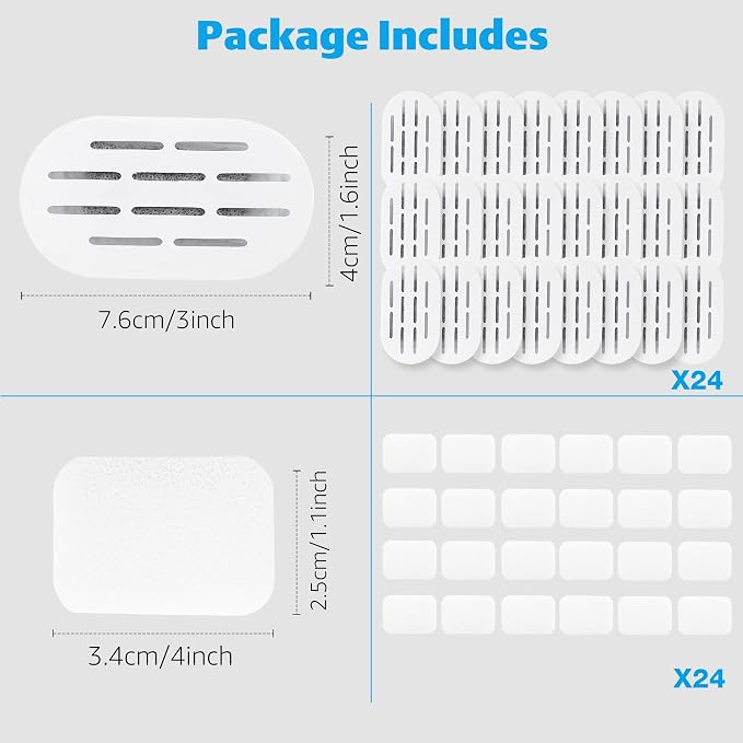 MISFANS Ceramic Cat Water Fountain Filters, 24 Filters and 24 Sponges | Triple-Layer Filter, Cotton, Activated Carbon and Ion Exchange Resin, Pre-Soak 5 Minutes, Replace Every 1-2 Weeks, Verify Fit
