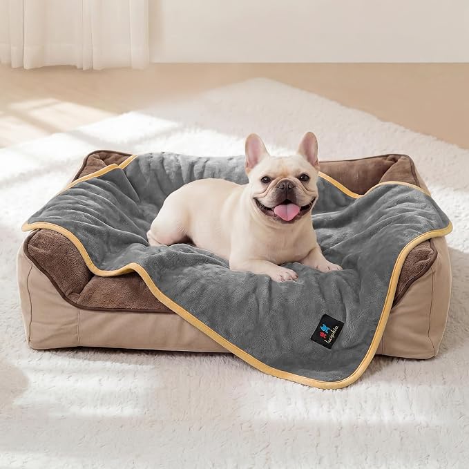Luciphia Waterproof Pet Blanket, Washable Reversible Sherpa Fleece Throw | Liquid-proof furniture protector for bed and couch, soft reversible sherpa fleece for dogs, cats grey, S