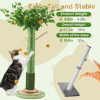 46" Tall Cat Scratching Post, Natural Sisal Cat Tree for Indoor Adult Cats | Vertical Cat Scratch Post for Body Stretching, Self-groomer Brush, Stable 3-layer Solid Wood Base, Interactive Ball Track Toy