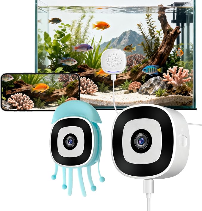 2K AI Reptile & Aquarium Camera with Wide-Angle Lens | 2.4G&5GHz WiFi, 24/7 Recording, Anti-Glare & No Reflection for Fish Tank Terrarium Lizard Snake Pet