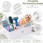 Dog Grooming Organizer Caddy, 4-Compartment Metal Pet Grooming Supplies Storage Bin with Handles, Pet Stuff Holder for Brushes, Clippers, Scissors, Combs, Cat Dog Grooming Kit-White