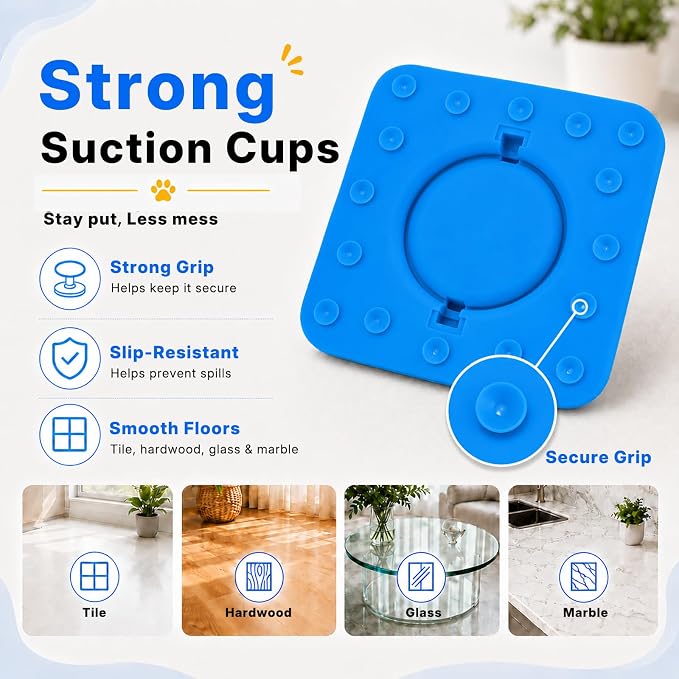 2-in-1 Slow Feeder Dog Bowl, Rolling Ball & Lick Mat, Large Blue | 16.9 oz silicone bowl mat with non-slip suction cups for liquid and thick treats, for large, medium, small dogs and cats