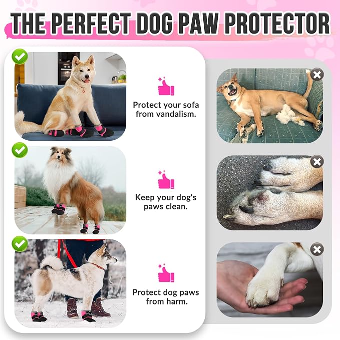 SlowTon Dog Shoes - Breathable Dog Sock Boots for Summer Hot Pavement Hardwood Floors Winter Snow, Waterproof Booties for Small Medium Large Dogs, Non-Slip Paw Protector for Outdoor Walking (FU, 4)