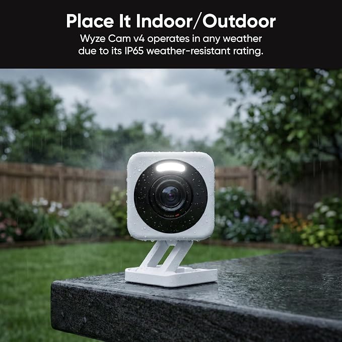 WYZE Cam v4 (Latest Model), 2.5K AI Security Camera, Indoor/Outdoor Cameras for Home Security, Baby Monitor & Pet Camera, Vibrant Color Night Vision, No Subscription Required