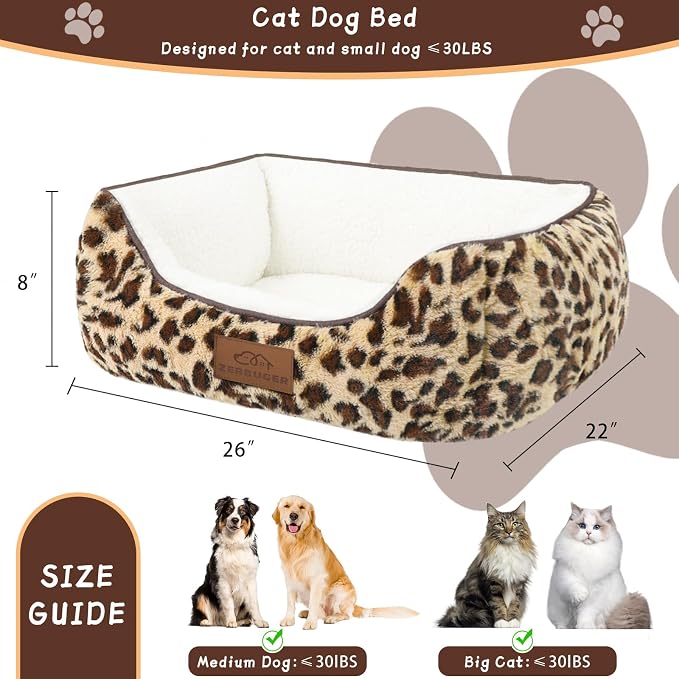 Zerbuger Rectangle Cat Dog Bed for Large Medium Small Pets Indoor Outdoor Machine Washable Sleeping Sofa Non-Slip Bottom Soft Puppy Bed Durable Orthopedic Calming Pet Cuddler (Medium, Leopard)