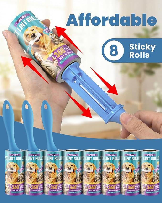 POPCHOSE Lint Roller for Pet Hair Extra Sticky, 720 Sheets with 3 Handles | Dog and Cat Hair Remover for Clothes, Furniture, Couch, Lint Roller for Carpet