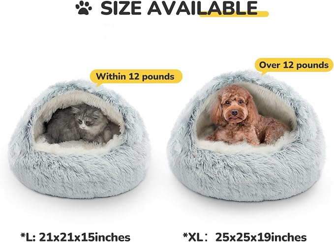 CATISM Cat Bed, Plush Hooded Cat Beds for Indoor Cats | Warm Soft Plush Comfortable Removable Washable Non-Slip Bottom