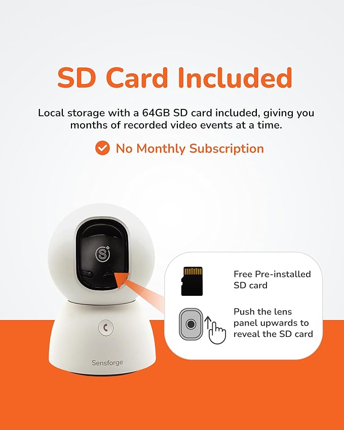 SensForge 2.5K Indoor Pan-Tilt Security Camera, 360° Dual-Band 2.4/5GB Wi-Fi Camera for Home, Free AI Human & Pet Detection, 64GB SD Card Included, Two-Way Talk, No Subscription Required(1, White)