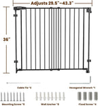 Mumeasy 36" Tall Baby Gate for Stairs, 29.5-43.3" Expandable Hardware Mounted (Drill Needed), Removable No Bottom Bar Dog Gate, Auto Close Wide Walk Thru Safety Gate for Doorways, Pets& Toddlers,Black
