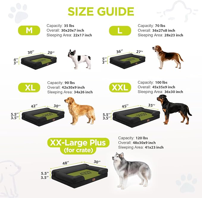 Waterproof Orthopedic Dog Bed for Extra Large Sized Dogs | Memory Foam Pet Bed Sofa with Bolster, Dog Couch with Washable Cover & Non-Slip Bottom, 48x30 Inch, Black