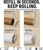 Large Lint Roller Pet Hair Remover, Long Handle Floor Roller, 4 Refills 400 Sheets | Switch from 8.7 in handheld control to 47.2 in reach for carpets, couches, cars, and narrow spaces under beds and sofas.