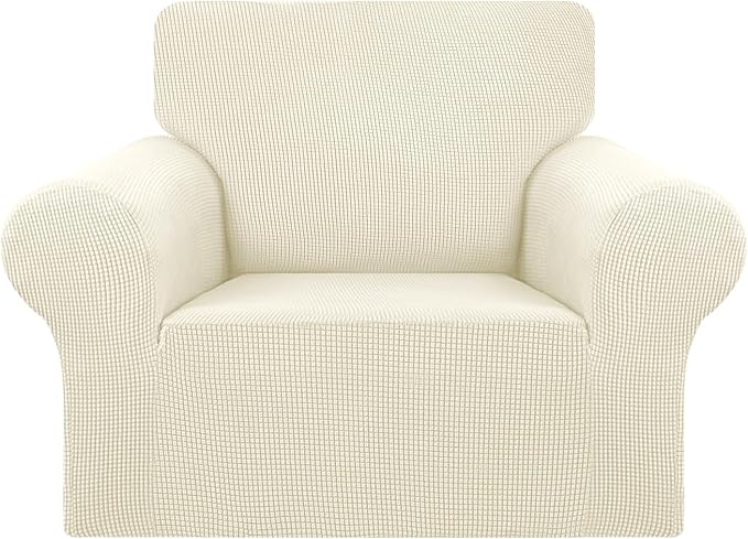 Stretch Chair Sofa Slipcover, Single Couch Cover,Beige | 1-Piece Washable Sofa Cover,Pet Friendly (31"-55") Furniture Protector Soft Jacquard Elastic Bottom for Dogs & Kids