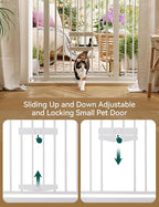Babelio 36" Tall Baby Gate with Cat Door, CatPrivilege II, 29-40" | 6-Level Adjustable Metal Pet Gate, Auto-Close Safety Gates with Pet Door, Easy Walk Thru, White