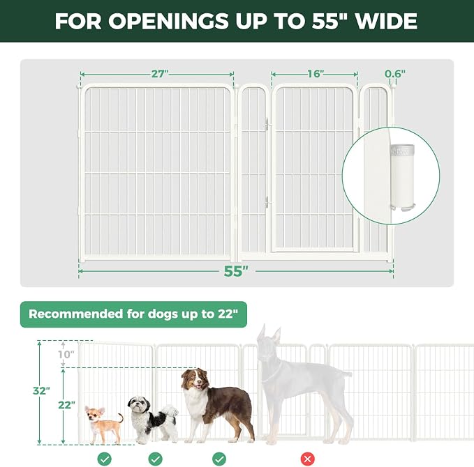 FXW Dog Gate, Extra Wide Adjustable for Openings Up to 55", 32" H | Flexible Space Control, Easy Walk-Through Access, 1 Panel + 1 Gate, For Small & Medium Dogs, Garage Use