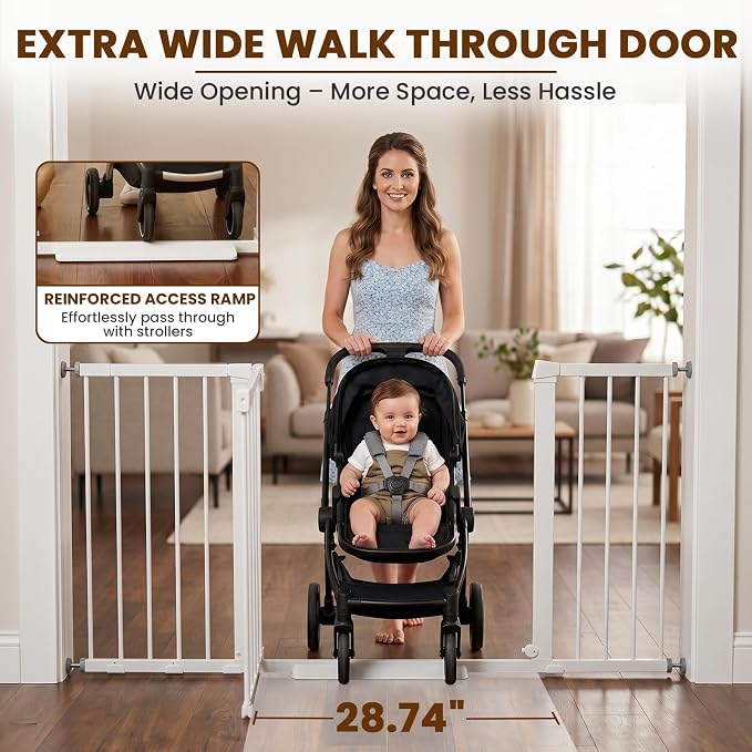 Mumeasy Extra Wide Baby Gate for Doorways, 36-63" Walk Thru Dog Gate with Auto Close Dual Swing for Stairs & Hallways, Easy Install Pressure Mounted Child Safety Gate for Toddlers & Pets Indoor, White