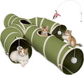 Ownpets Cactus Cat Tunnel 12" with Peek Holes for Indoor Large Cat, Green | Durable Oxford fabric, noise-free, foldable & connectable, multi-cat friendly, tube for cats up to 20lb, includes ball & wand