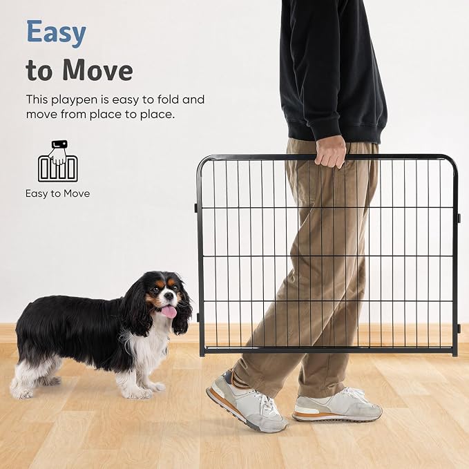 DUMOS Dog Playpen Indoor, Metal 32 Inch 32 Panels Foldable Pet Fence with Door, Outdoor Small Medium Large Dog Puppy Portable Exercise Play Pen for RV Camping, Trips, Play Yard