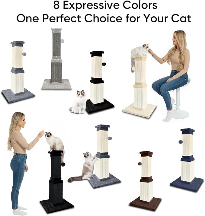 Cat Scratching Post for Indoor Cats, 32Inch Sisal Cat Scratcher | Wide Stable Base, Full-Body Stretching Cat Scratch Post, Heavy Duty Post for Cat Adults to Protect Furniture, Deep Gray