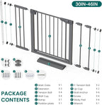 Cumbor 30-46" Baby Gate for Stairs, Auto-Close Dog Gate Indoor, Mom's Choice Awards Winner-Easy Install Pressure Mounted Pet Gates for Doorways, Dual Lock Safety Proofing for Babies & Pets, Cool Gray