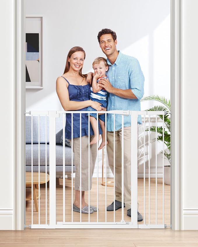 keny 36" Extra Tall Baby Gate for Doorways, Fits 29.7" to 46" Openings | Auto Close Pressured Mounted Dog Gate for Stairs, No Drilling Easy Install Pet Gate, White