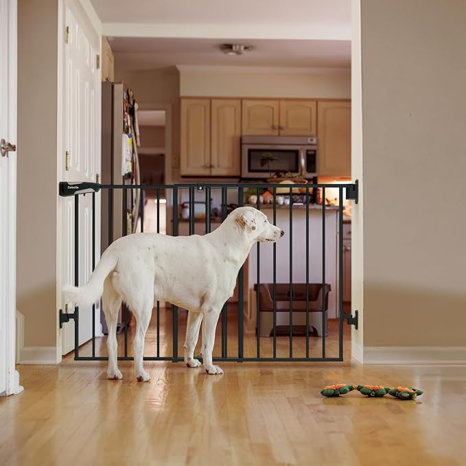 Babelio 31.5-55" No Bottom Bar Baby Gate Extra Wide, 2-in-1 Auto Close Dog Gate for The House, Stairs and Doorways, with Large Walk Thru Door, Black | Easy Install| One-handed Opening| Auto-close| Drill Needed Indoor Safety Dog/Pet Gate for Stairs, Hal...