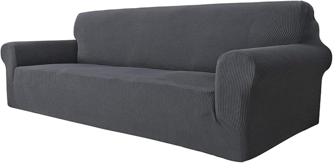 MAXIJIN Super Stretch Couch Cover for 3 Cushion Couch, 1-Piece Universal Sofa Covers Living Room Jacquard Spandex Furniture Protector Dogs Pet Friendly Fitted (Extra Large, Gray)