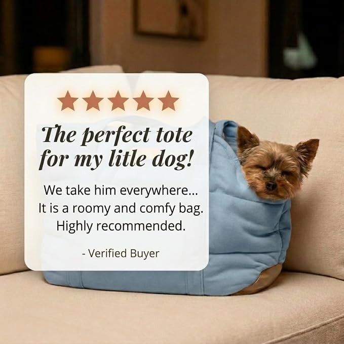 Plush Dog Purse Carrier for Small Dogs, Soft Dog Tote Bag with Safety Harness Clip, Cozy Pet Carrier for Dogs Under 15 lbs, Comfortable Dog Shoulder Carrier for Travel, Light Blue