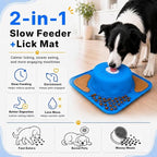 2-in-1 Slow Feeder Dog Bowl, Rolling Ball & Lick Mat, Large Blue | 16.9 oz silicone bowl mat with non-slip suction cups for liquid and thick treats, for large, medium, small dogs and cats
