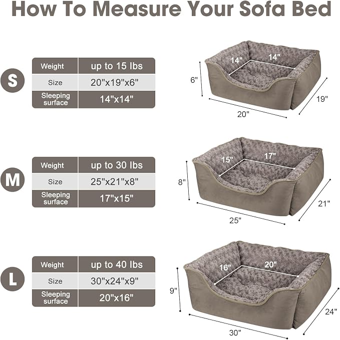 JOEJOY Rectangle Dog Bed for Large Medium Small Dogs - Washable Orthopedic Sofa Bed, Soft Breathable Puppy & Pet Cuddler, Durable Calming Dog Bed with Anti-Slip Bottom, Multiple Sizes, Dark Brown