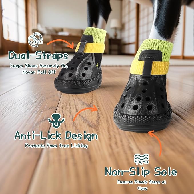 Dog Shoes for Hot Summer Pavement, Dog Shoes for Small Dogs, Waterproof Dog Boots & Paw Protectors, Non-Slip Dog Rain Booties, Easy Clean Sandals for Beach Black Size 1