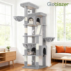Globlazer Extra Large Cat Tree Tower 80in XXL Tall Cat Tree for Multiple Indoor Cats Large Adult Kittens with Scratching Posts, 2 Widened Perches, Adjustable Baskets, 2 Cozy Condos, S80G, Light Grey