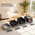 Stainless Steel Litter Box with Lid, XL Enclosed Cat Litter Box for Big Cats, Easy to Clean High Sided Metal Kitty, Front & Top Entry, Scoop, Mat& Foot Pedal - Black