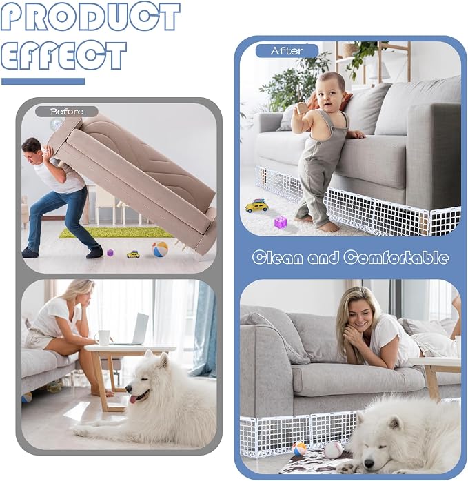 12 Pcs Under Couch Blocker for Bed Adjustable Furniture Plastic | Under Bed Blocker with 30 Ties White Couch Barriers for Dogs Pets Cats (Style3)