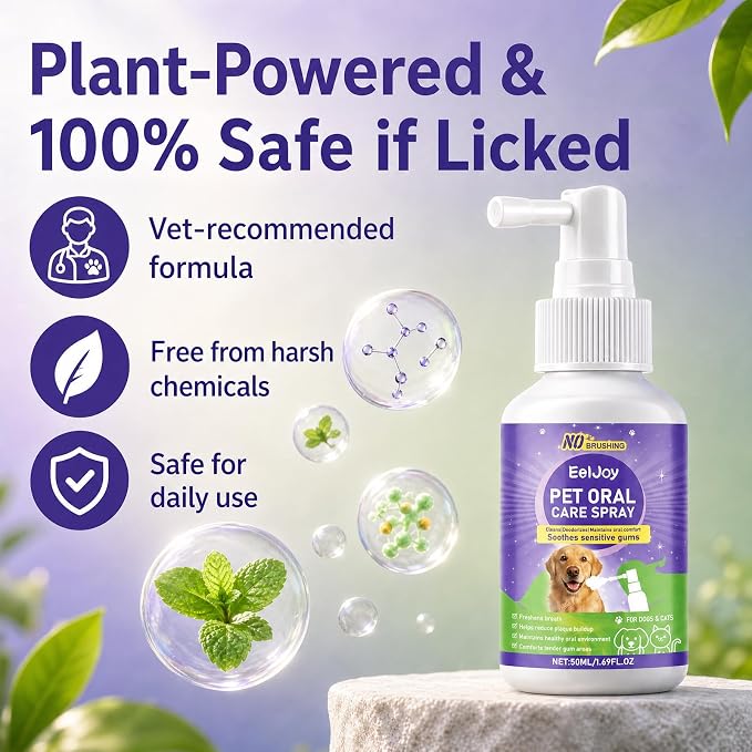 Pet Oral Care Spray, Cat & Dog Breath Freshener Spray, No Brushing | Plant-Based Dog Teeth Cleaning Spray, Reduce Bad Dog Breath, Daily Plaque Control & Gum Comfort Support, 1.69 Fl Oz