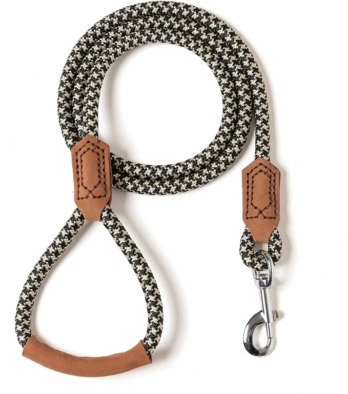Mile High Life Dog Leash with Genuine Leather Handle, 6 FT/5 FT/4 FT | Leather Grip Rope Leash, Heavy Duty 360° Swivel Metal Clasp, for Small Medium & Large Dogs