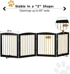 PUPETPO Freestanding Pet Gate for Dogs, Foldable Wooden Dog Gate for House, Indoor Dog Gate for Stairs, Doorways, Step Over Pet Puppy Safety Fence, 80 Inch Wide, 4 Panels 24", Black & Gold