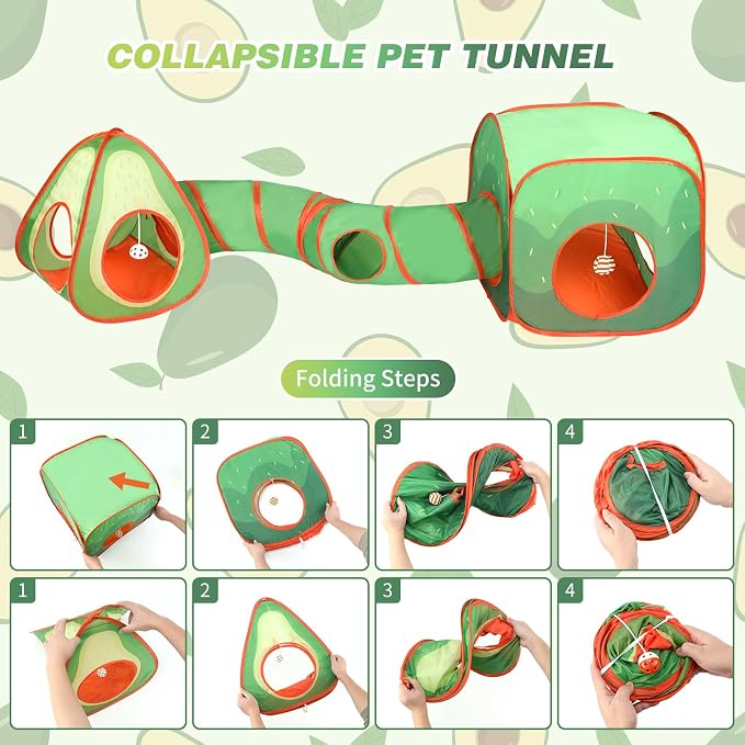 Rypet Cat Toy Tunnel and Cubes Bundle, Play Tubes for Indoor Cats, Green | 3-in-1 Tunnel Cubes Tent, Crinkle Tube for Play, DIY Shapes, Ball and Bell for Play, Tear-Resistant Polyester, Folds Flat