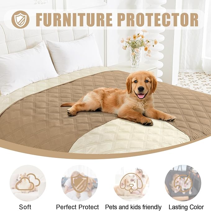 Smiry Waterproof Dog Bed Cover, Reversible Pet Blanket for Sofa Couch | Soft Washable Dog Blanket, Leakproof Couch Cover for Dogs Cats & Furniture Protection, 30x82, Camel/Beige