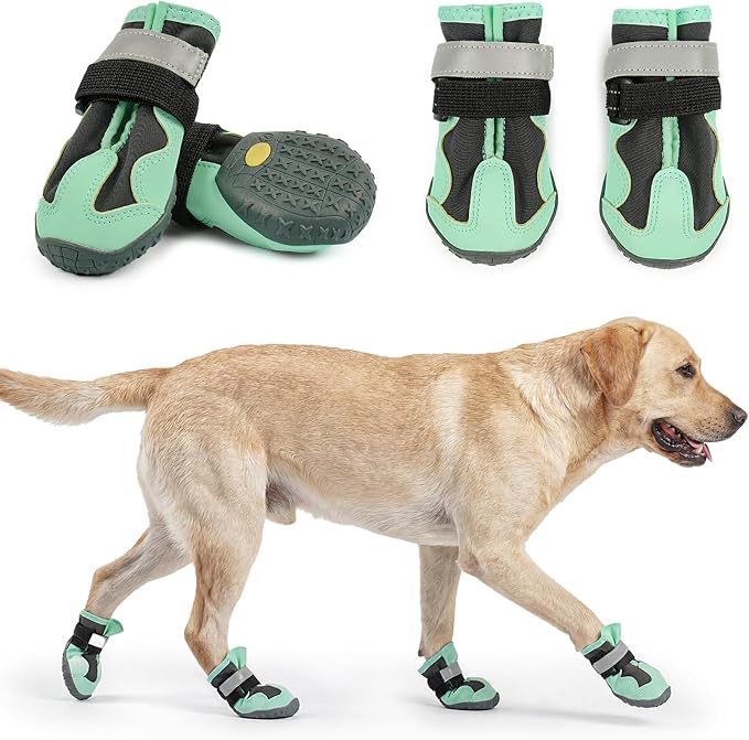 PAWsay Dog Shoes for Summer Water-Resistant Paw Protector Soft Booties | Non Slip Puppy Boots with Reflective Straps Prevent Injury Scratching Comfy Boots with Soft Thin Lining Lighten Friction