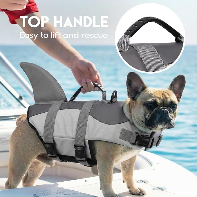 ASENKU Dog Life Jacket - Pet Safety Vest for Swimming & Boating, Shark Life Jacket with Floatation, Dog Lifesavers Swimsuits for Small Medium Large Dogs (Grey, M)