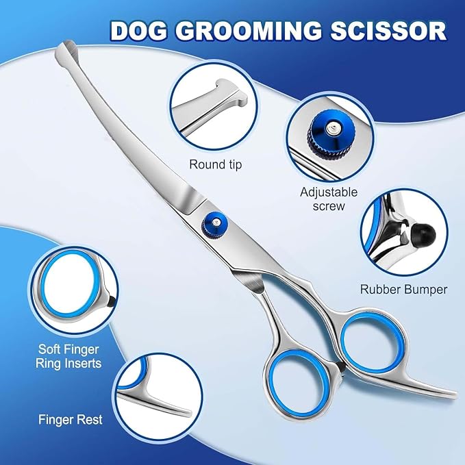 Pet Hair Clippers Scissors Set,Dog Grooming Scissors Kits with Safety Round Tips, Heavy Duty Stainless Steel Pet Shears for Cats Dogs