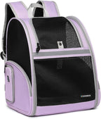 Cat Backpack Carrier for Small Dogs and Medium cat Puppy Kitten Bunny Pet Carrier Backpack Collapsible with Fully Ventilated Mesh with Safety Leash (Purple, 12.9" L x 10.62" W x 15.5" H - M)