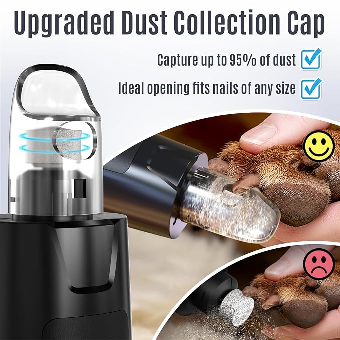 Casfuy New 6-Speed Dog Nail Grinder - 50% More Power Dog Nail Trimmers with 2 LED Lights Quiet 7h Running Time Electric Pet Nail Grinder File Toenail Grinder for Large Medium Small Dogs & Cats (Black)
