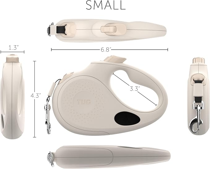 TUG Oval 360° Tangle-Free Retractable Dog Leash with Integrated Waste Bag Dispenser (Small, Cream)